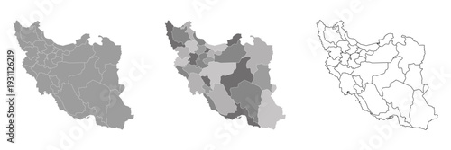 set of maps Iran with regions isolated on white background
