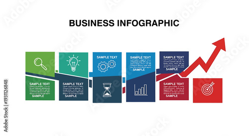 Business infographic template with colorful rectangles and icons on white background