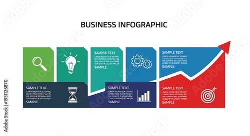Business infographic template with colorful boxes and sample text on white background