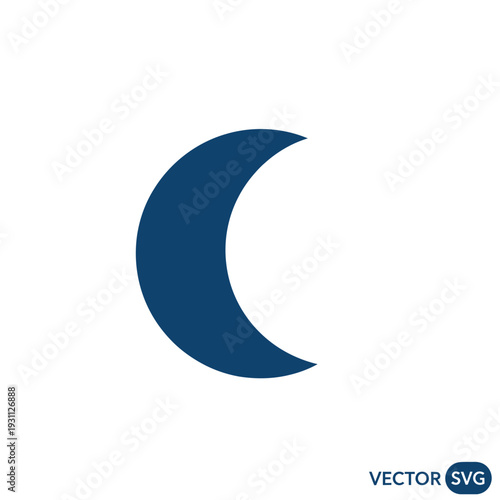 Simple Blue Crescent Moon Icon on White Background