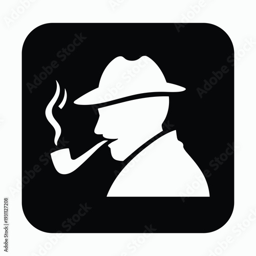 Silhouette of man in fedora smoking pipe on black background