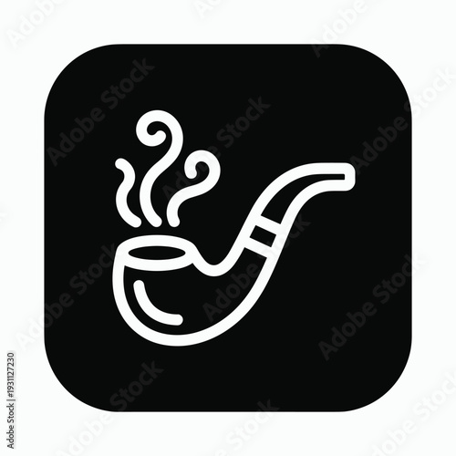 Smoking pipe icon with smoke on black background
