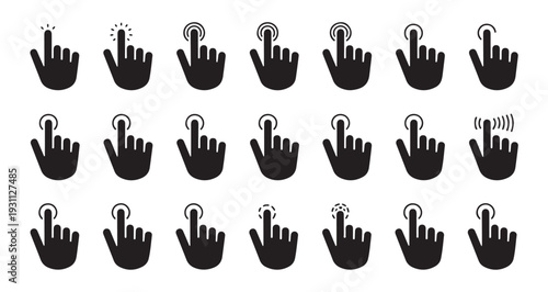 Hand pointer cursor icons showing click and touch interactions