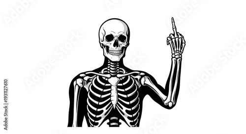 Skeleton Raising Middle Finger - Rude Gesture
