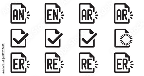 Document status file extensions and loading icons with check marks and alphabet characters
