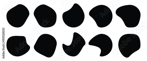 Abstract organic black blob shape vector collection. Modern liquid style amoeba forms. Minimal irregular random rounded elements for contemporary design. Simple geometric graphic pattern assets. 