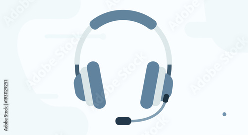 Blue Headphones with Microphone Illustration.