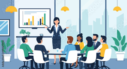 Businesswoman Presenting to Colleagues in Modern Office.