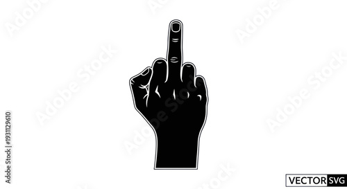 Middle Finger Gesture Silhouette, Rude Hand Symbol, Vector Graphic