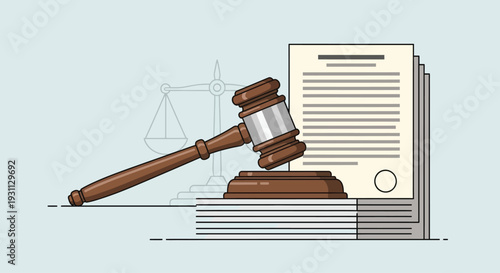 Gavel Resting on Block with Documents.