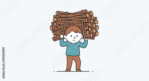 Man Carrying Large Bundle Firewood.