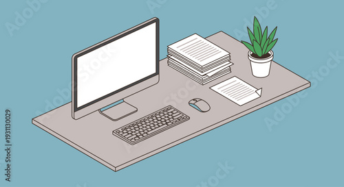 Modern Computer Setup with Office Supplies.