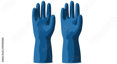 Pair of Blue Rubber Cleaning Gloves Isolated on White Background. Household Protection, Dishwashing, and Sanitation Gear.