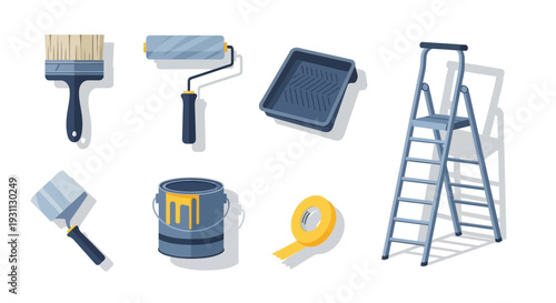 Essential Home Painting and Renovation Tools Set - Flat Design Vector Icons