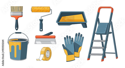Home Renovation and DIY Painting Tools Collection Vector Illustration