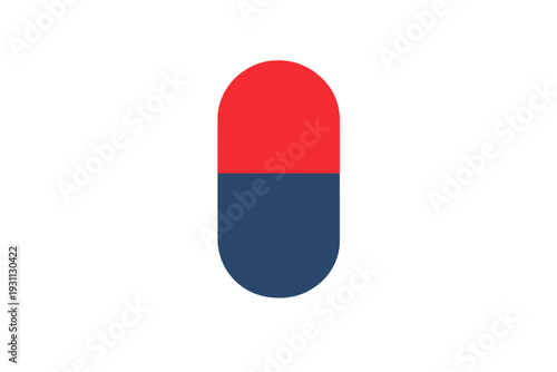 Red and blue medical capsule pill icon isolated on white background for healthcare and pharmacy concepts