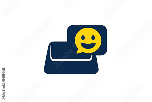 Keyboard enter key with yellow happy face emoji speech bubble icon for online communication and positive feedback