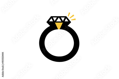 Minimalist diamond engagement ring icon with yellow gold accents on white background