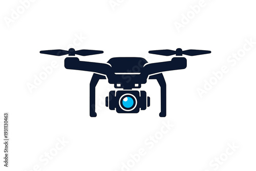 Modern quadcopter drone icon with high definition camera for aerial photography and videography isolated on white background