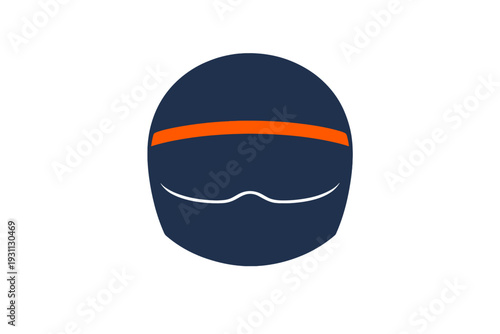 Minimalist dark blue racing helmet icon with orange visor detail and white accent line isolated on white background for sports design