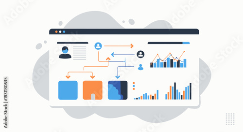 Digital dashboard with charts and data visualization elements.