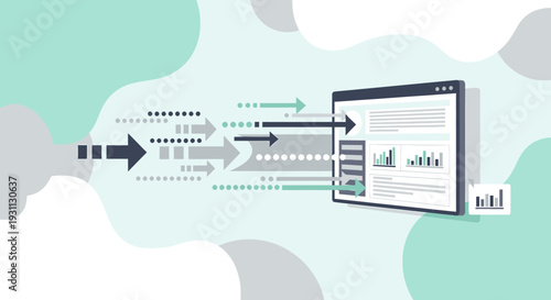 Digital data flow into computer screen with charts and graphs.