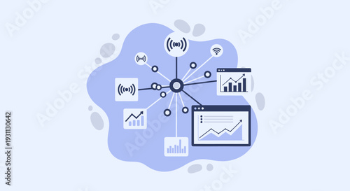 Digital Network Connecting Data Analytics and Wireless Signals.