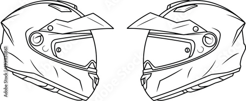 WebMotorcycle helmets line art illustration, detailed vector drawing of safety headgear for bikers, motor racing, adventure riding, and protection concept