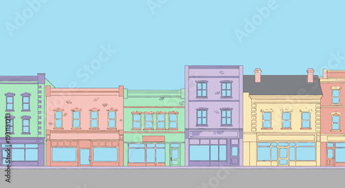 Colorful Buildings in a Row Illustration.