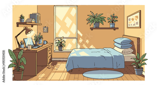 Cozy Bedroom Interior with Bed and Furniture.