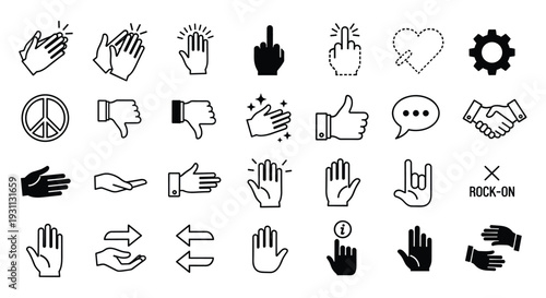 A collection of hand gesture icons in a minimalist line art style