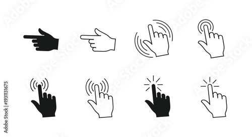 A set of hand icons illustrating various gestures and cursor interactions