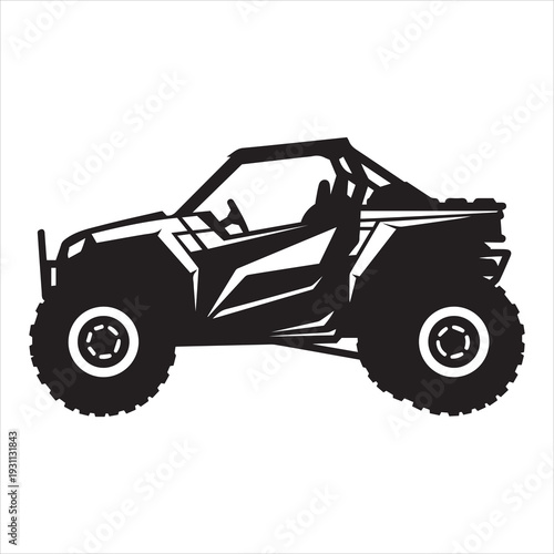 black and white silhouette of a utv vehicle vector on a white background