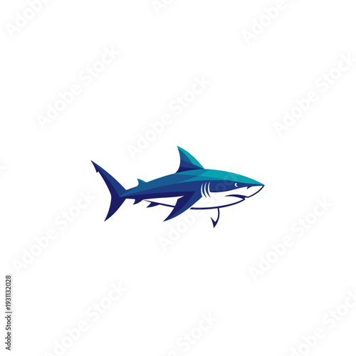 Stylized blue shark swimming with a dynamic design