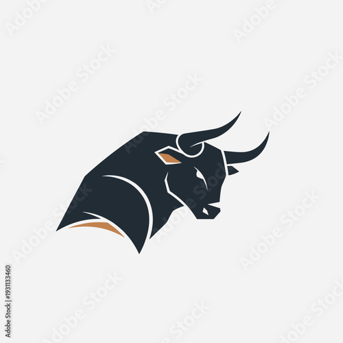 Stylized bull head graphic with horns on white background