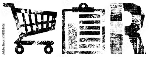 Distressed black representing e commerce, task management, and branding, featuring gritty texture and bold for digital use.