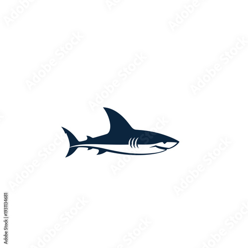 Stylized dark blue shark icon with a sleek and modern design
