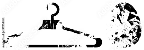 Worn clothing hanger with grunge texture, garment rack, apparel display, fashion accessory, vector silhouette, fashion industry symbol, retail merchandising element.