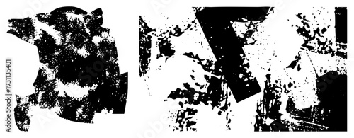 Bold fragmented typography with gritty texture, distressed stencil style, black and white graphic design, high contrast lettering, urban art aesthetic.
