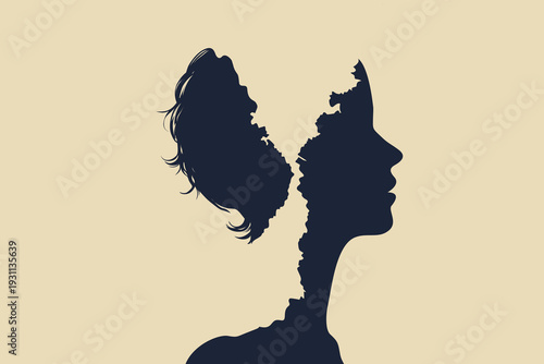 Boy and Girl Silhouette with Growing Mind: Child Trauma Healing, Imagination, Freedom and Flowering Mental Growth