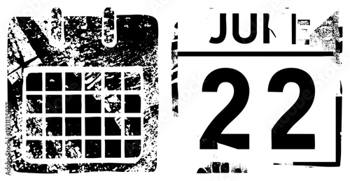 Weathered calendar graphic with July 22nd highlighted, distressed texture, date marker, planning tool, rustic design, vintage calendar.