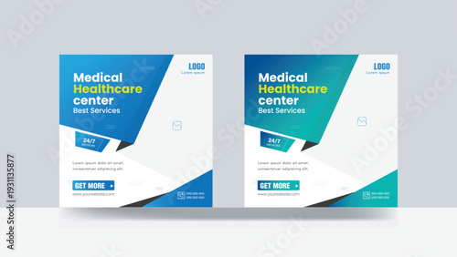 Medical healthcare social media post design digital poster square template