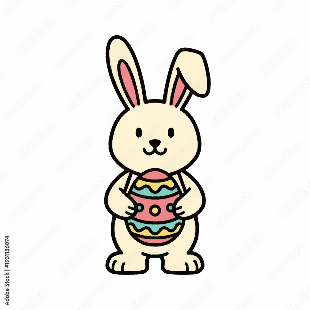 Fototapeta premium Cartoon Easter Bunny Holding Egg.