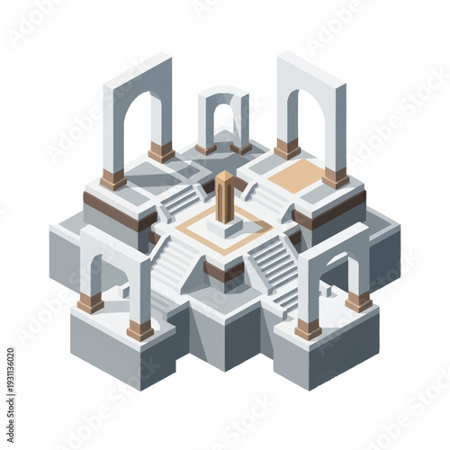 3D Isometric Architectural Structure with Arches.