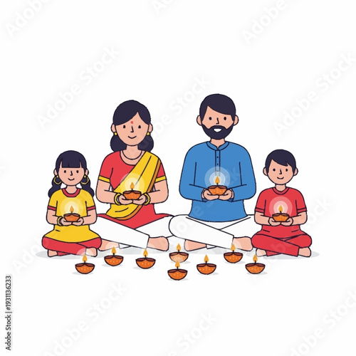 Family Celebrating Diwali with Diyas.