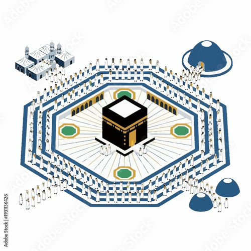 Kaaba in Mecca surrounded by pilgrims.