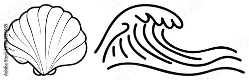 Marine and crashing wave, beach, coastal symbol, oceanic motif, vector art, sea creature, design.