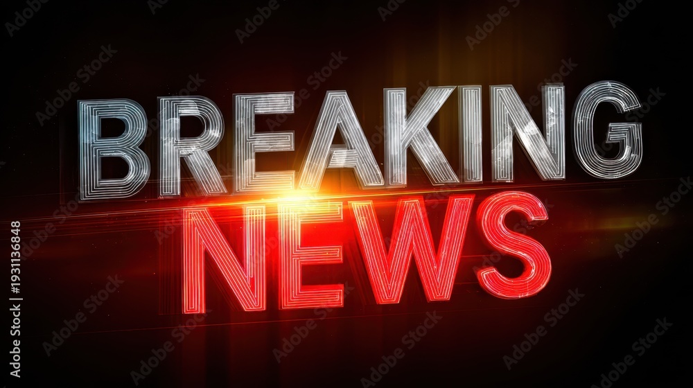Obraz premium Breaking News Alert Displayed in Bold Red Text