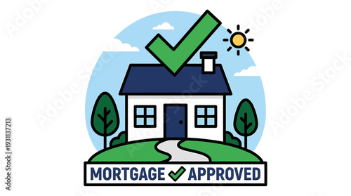 House vector with checkmark symbol for mortgage approval. Perfect for real estate agencies promoting successful home ownership opportunities.