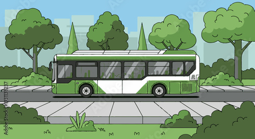 Green and White City Bus Illustration.